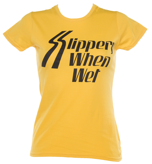 Ladies Yellow Bon Jovi Slippery When Wet T-Shirt