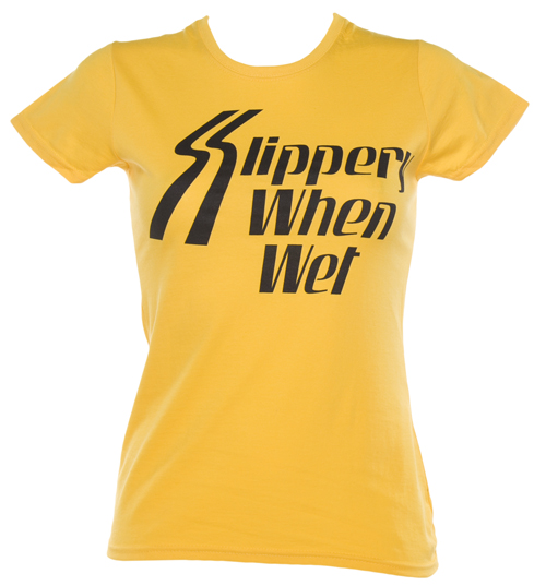 Ladies Yellow Bon Jovi Slippery When Wet TShirt review, compare