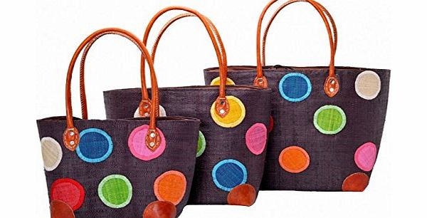 Ladies New Pretty Polka Dots Raffia Handbag/Shppers Basket. Available in Large, Medium or Small Size (Small)