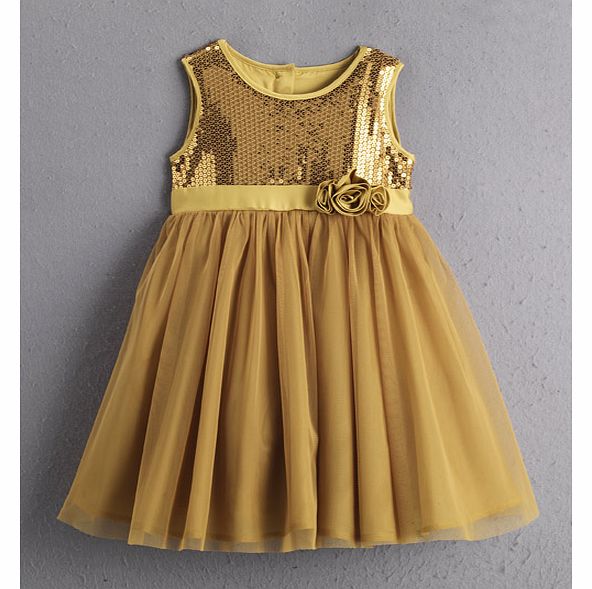 Ladybird Girls Sequin Tulle Party Dress In Gold