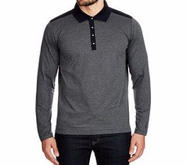 Navy and grey striped pure cotton polo