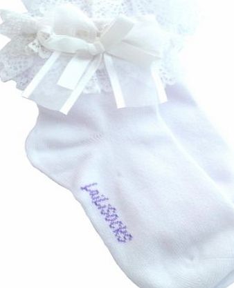 Laili 4 Pairs of Girls Vintage Frilly WHITE School Socks Age 1 to 10 (Age 7 to 10)