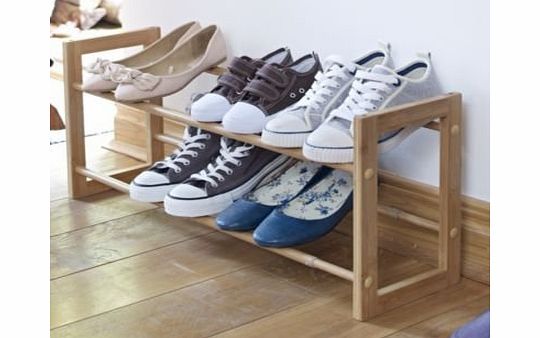 Lakeland Extending amp; Stackable Wooden Shoe Rack (Holds up to 10 Pairs)