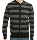 Lambretta Black and Grey Stripe Full Zip Hooded Sweater