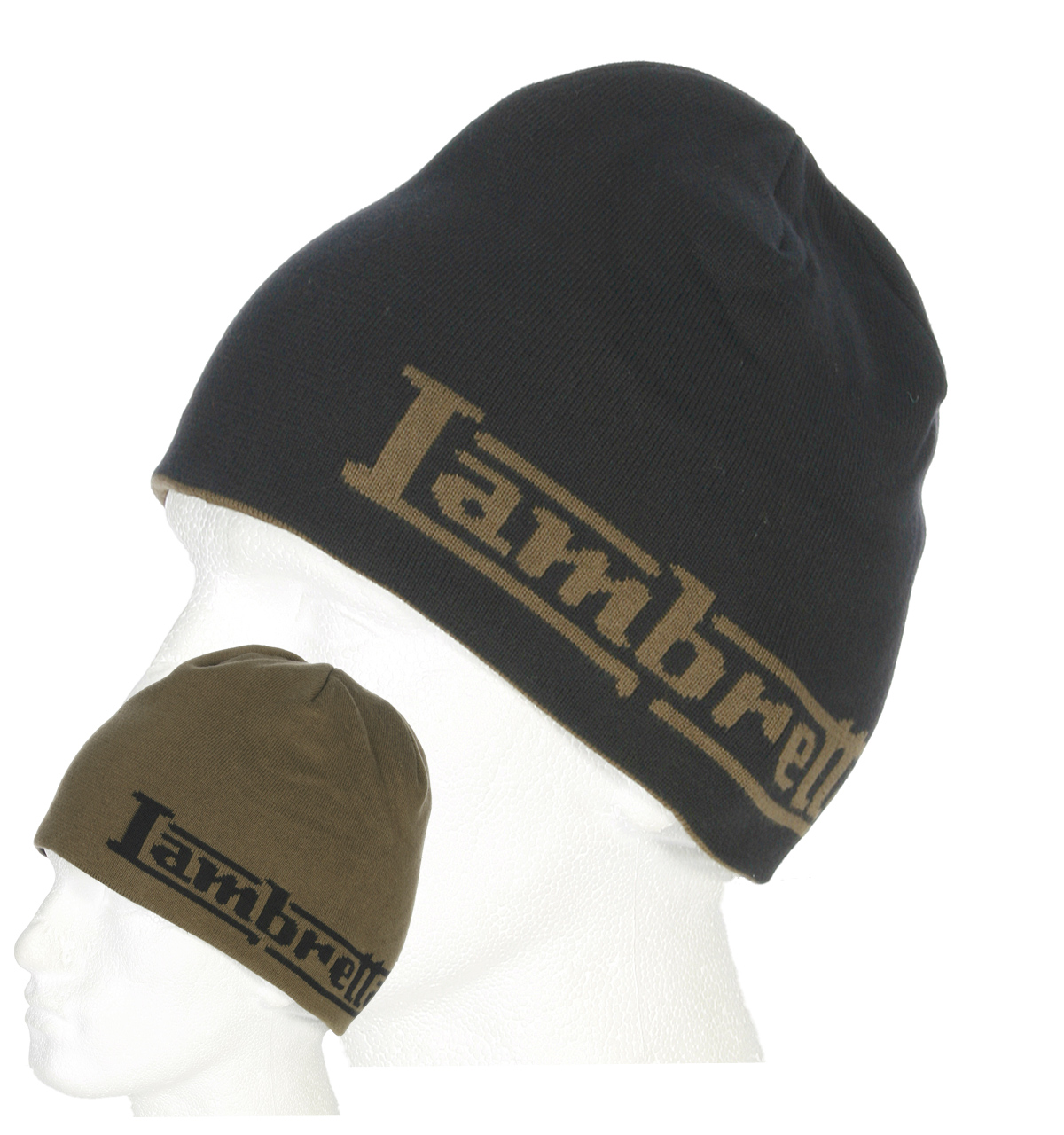 Lambretta Black and Khaki Reversible Beanie Hat