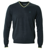 Denim Melange V-Neck Sweater