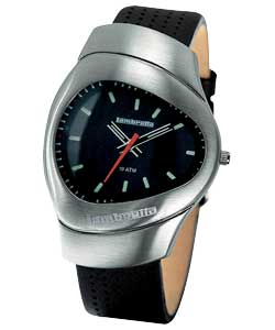 Gents Black Silver Dial Strap Watch