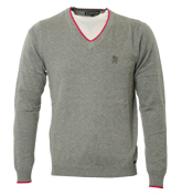 Lambretta Grey and Pink V-Neck Sweater