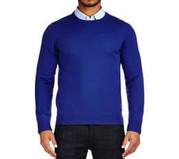 Blue crewneck merino wool jumper