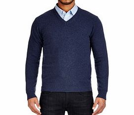Blue pure lambswool V-neck jumper