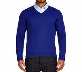 Blue V-neck merino wool jumper