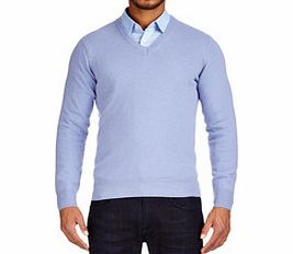 Light blue cashmere blend V-neck jumper