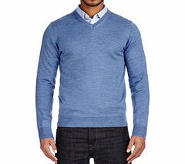Light blue V-neck merino wool jumper