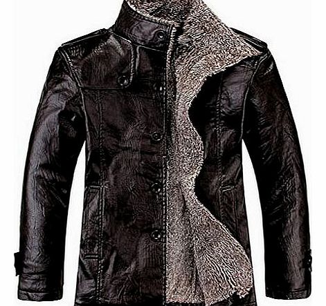 LanAng Mens PU Leather Winter Outwear Fur Coat Fleece Jacket