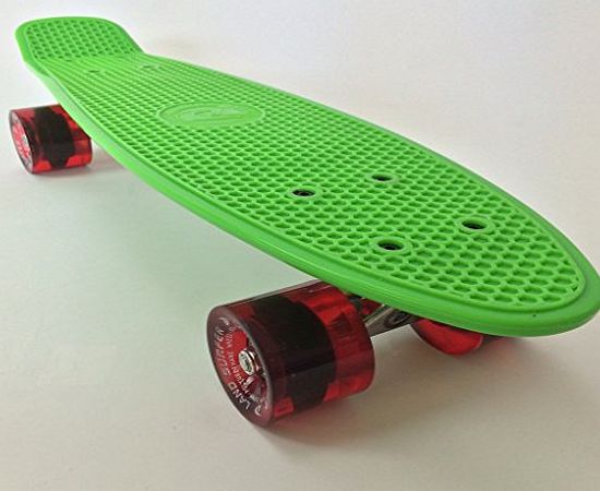 Land Cruiser CRUISER SKATEBOARD 22 INCH GREEN BOARD TRANSPARENT RED WHEELS