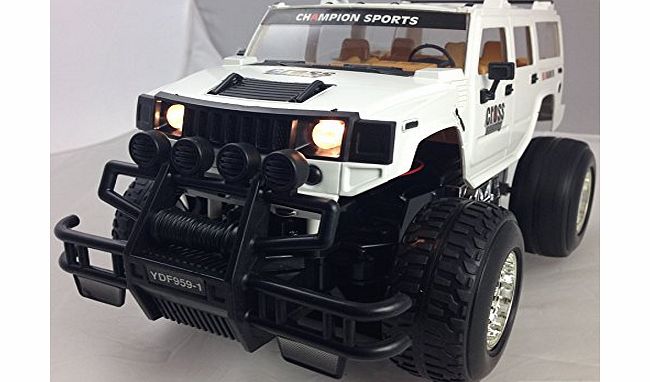 LAND SAVAGE Radio Controlled Car Hummer Jeep 4x4 Monster Truck with Headlights LARGE 1/16 scale (White)