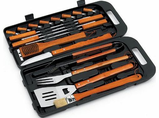 Landmann Ltd Landmann 13395 Stainless Steel and Bamboo Handle Tool Set in Carry Case (18 Pieces)