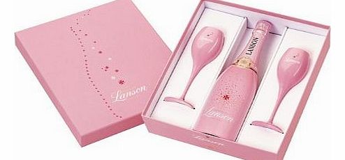 Rose Label Champagne Gift Box with Pink Flutes