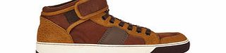 Lanvin Brown and white leather mid-top trainers