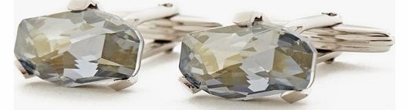 Lanvin Mens Rhodium and Blue Crystal Cufflinks