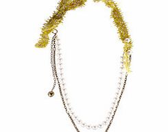 White pearl and grosgrain trim necklace