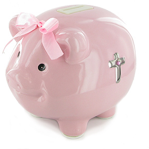 Large Bless This Child Musical Piggy Bank Pink