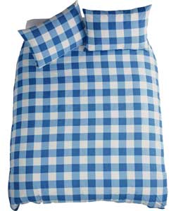 Large Blue Gingham Check Duvet Cover Set - Single