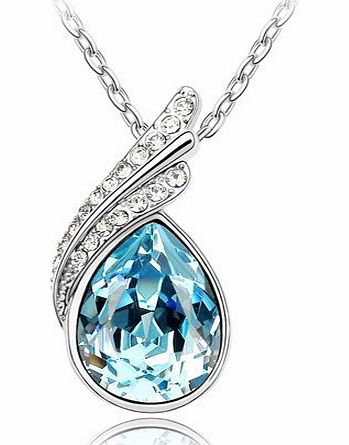 Laskey Swarovski Elements Sparkling Ladies Blue Teardrop Austrian Crystal Necklace For Women