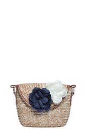 LAURA flower corsage straw cross body bag