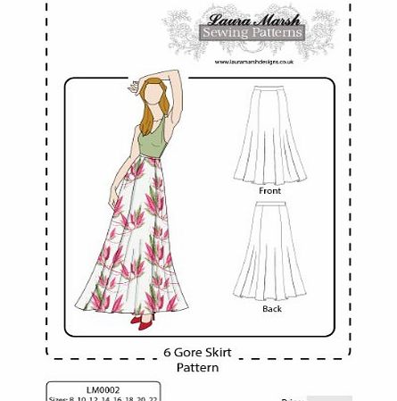 Laura Marsh Designs 6 Gored Flared Long Skirt Sewing Pattern, Sizes 8-22, LM0002, Laura Marsh Designs