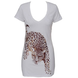 V Neck Leopard Tee Dress in White