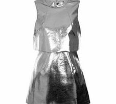 Metallic silver cropped mini dress