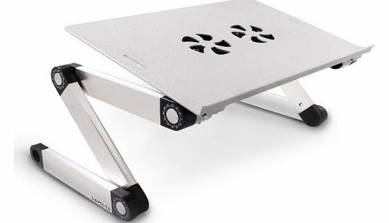 Folding Laptop Table Desk Notebook Stand with Cooling Pad for Apple MacBook 13`` 15`` 17`` (Pro, Air, Unibody) PowerBook G4 15`` - Mouse Board - 2x Cooler Fans - Aluminium Alloy - Adjustable-Angle