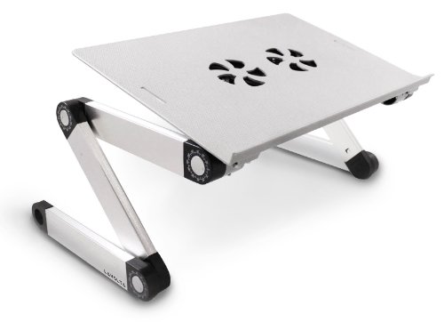 Lavolta Folding Laptop Table Desk Tray Stand with Mouse Board and Cooling Pad - Silver