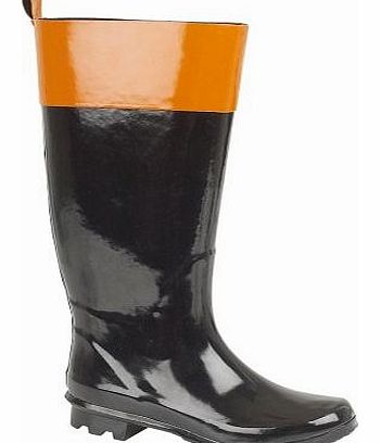 LD Outlet LADIES WIDE CALF KNEE LENGTH WELLINGTON RAIN SNOW BOOTS WELLIES SHOES BLACK/TAN SIZE 5