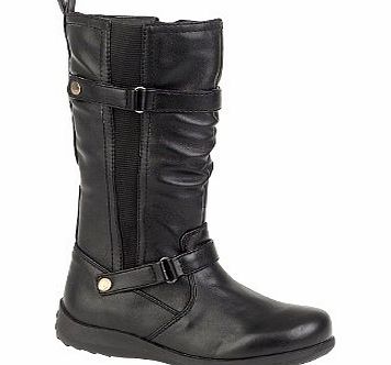 NEW LADIES GIRLS KIDS KNEE LENGTH RIDING FAUX LEATHER BOOTS STRETCH BLACK SHOES SIZE UK 11