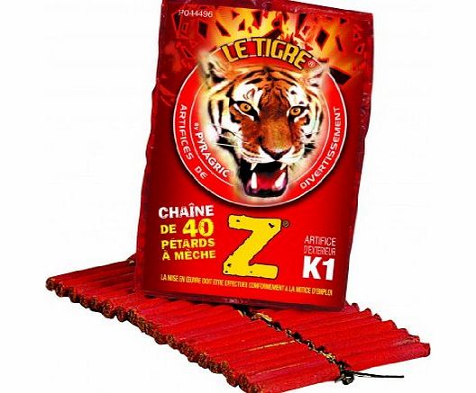 Le TIGRE Chain of Firecrackers with 40 Firecrackers, Category K1, Pack of 3