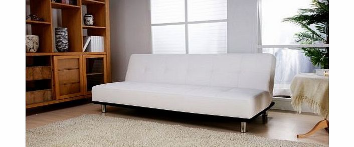 WorldStores Duke White Faux Leather Sofa Bed - 3 Seater Sofa Bed - Small Double Bed - Fixed Cushions - Contemporary