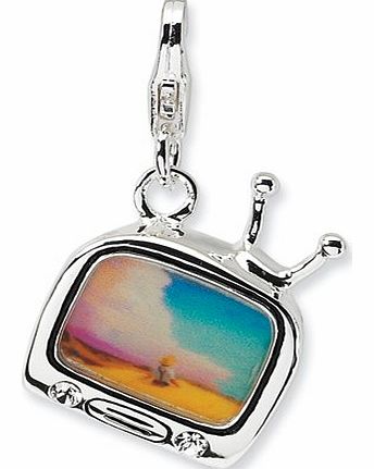 Sterling Silver 3-D Enameled TV W/Lobster Claw Clasp Clasp Charm Charms