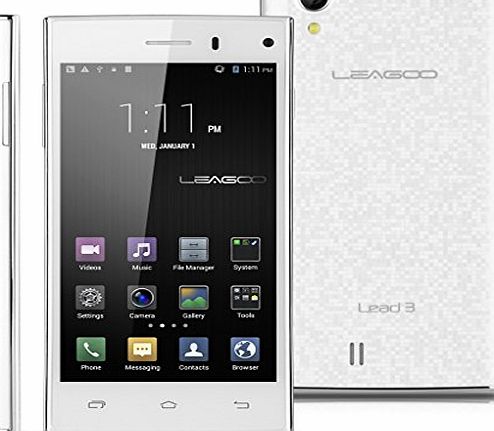 LEAGOO Lead 3 MTK6582 Cell Phones 1.3GHz Quad Core 3G Android 4.4 Smartphone WCDMA Mobile 4.5`` QHD IPS 4GB ROM 5MP GPS (White)