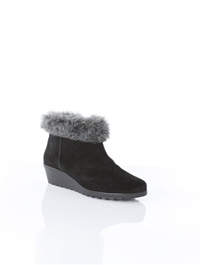 Leather Ankle Boots with Fake Fur Ankle Trim