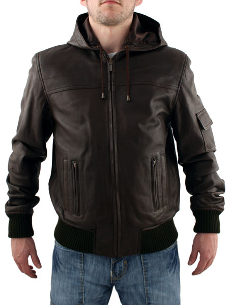 Leather Brown Cobra Hooded Jacket