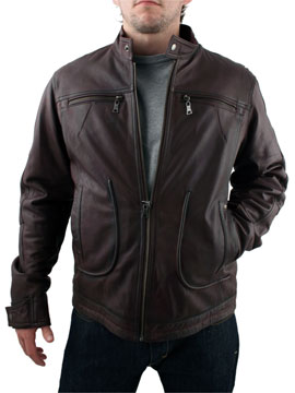 Leather Copper Tab Collar Biker Jacket