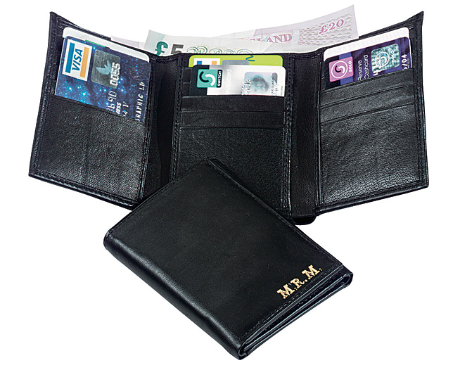 leather Credit Card Wallet Tri-Fold, personalised