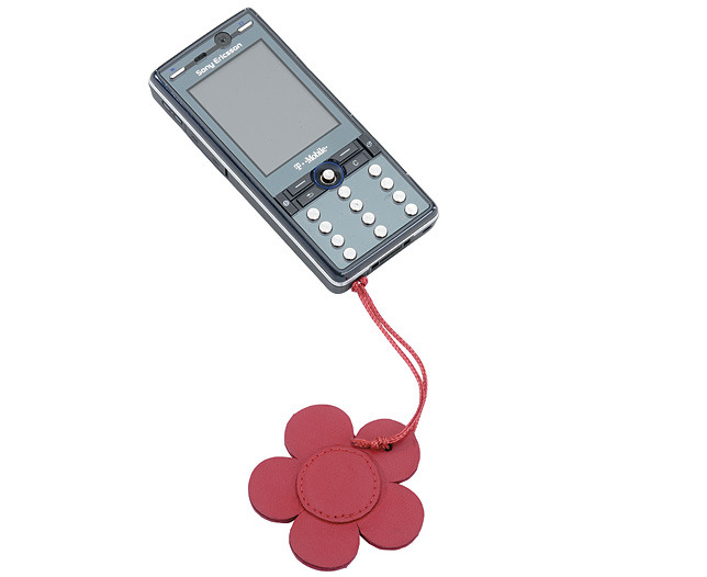 leather Daisy Mirrored Phone Charm - Red,