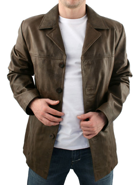 Leather Dark Brown Reefer Jacket