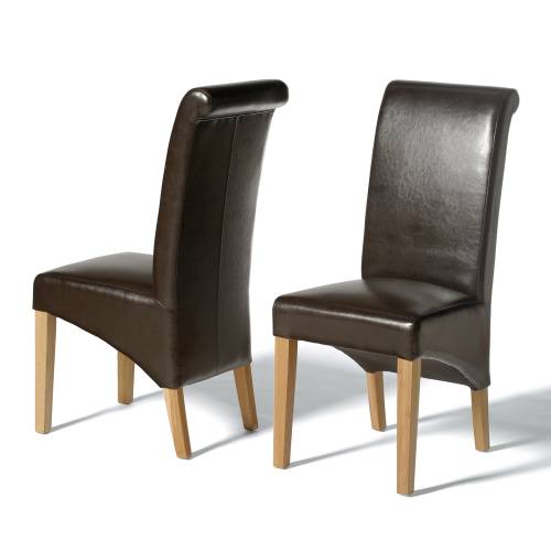 Alfie Brown Leather Dining Chairs x2