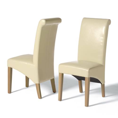 Alfie Cream Leather Dining Chairs x2