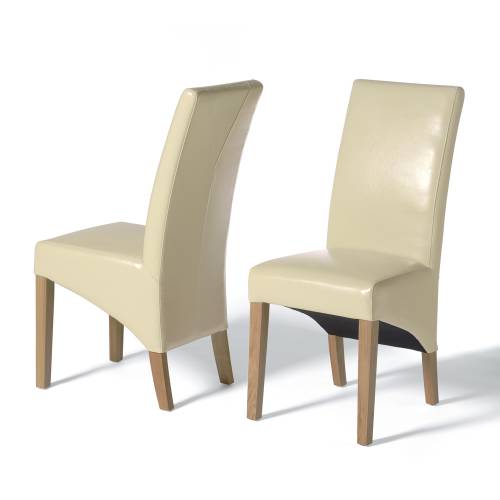 Oscar Cream Leather Dining Chairs x2
