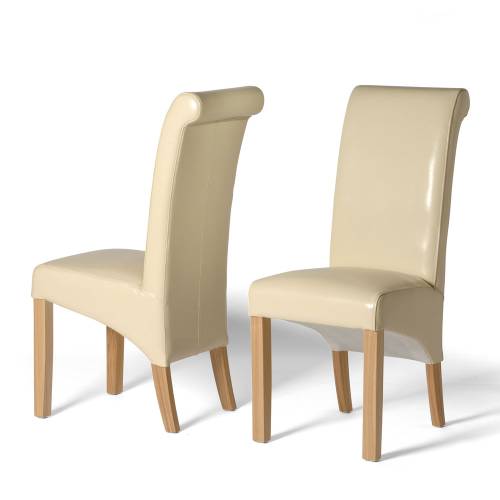Leather Dining Chairs Ruby Rollback Cream Leather Chair x2